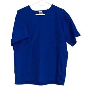 Royal Blue Short Sleeve Scrub Top M 65% Polyester 35% Cotton Machine Washable